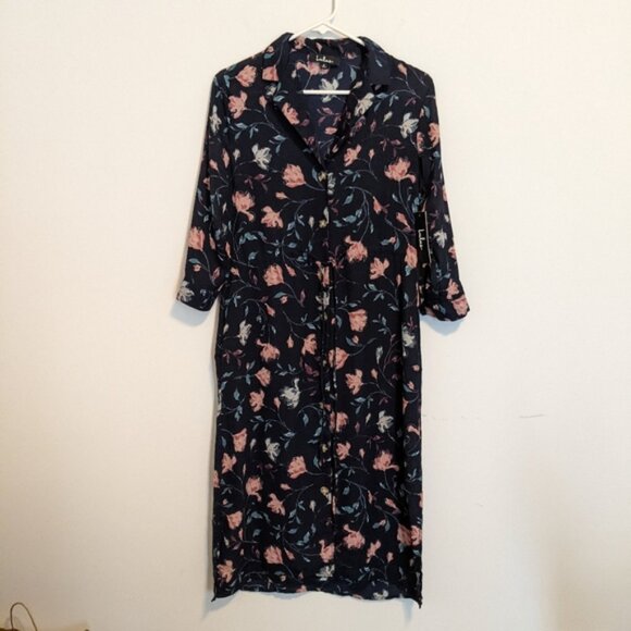 NWT Lulu's Rue navy blue floral shirt dress size small - Picture 4 of 11